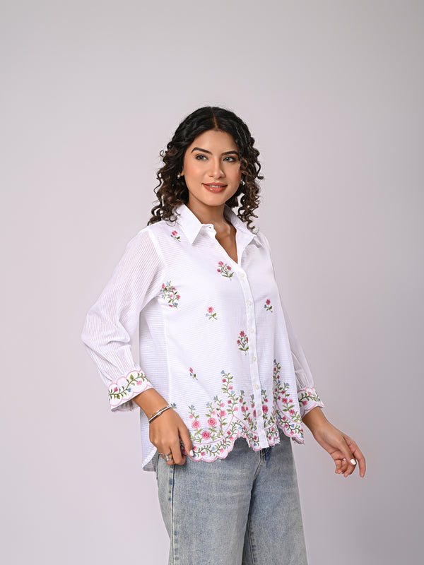 Floral Embroidered Button-Down Shirt