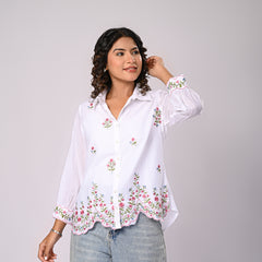 Floral Embroidered Button-Down Shirt