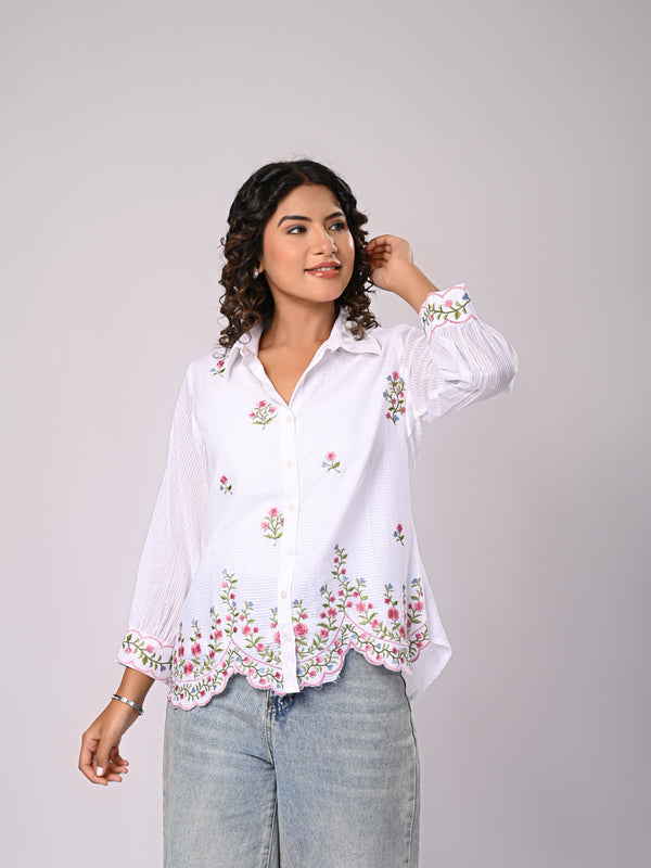 Floral Embroidered Button-Down Shirt