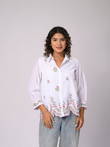 Floral Embroidered Button-Down Shirt