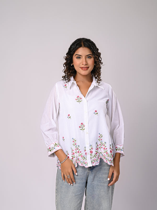 Floral Embroidered Button-Down Shirt