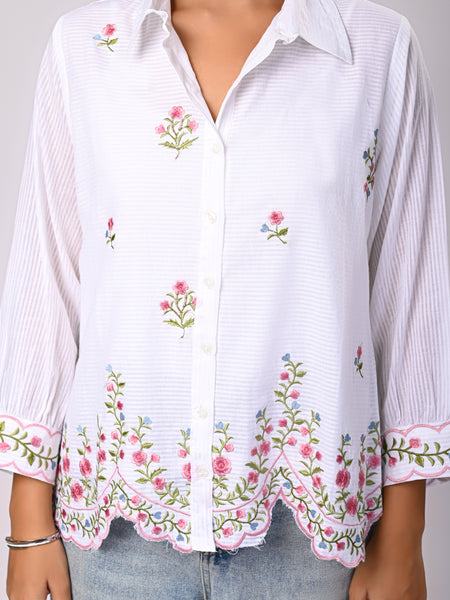 Floral Embroidered Button-Down Shirt