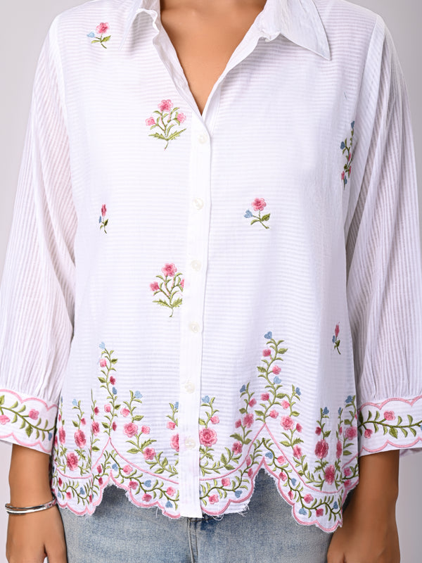 Floral Embroidered Button-Down Shirt