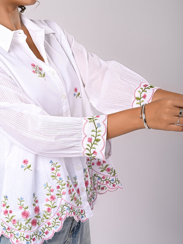 Floral Embroidered Button-Down Shirt