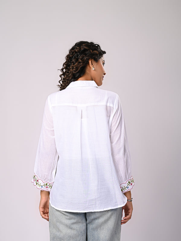Floral Embroidered Button-Down Shirt
