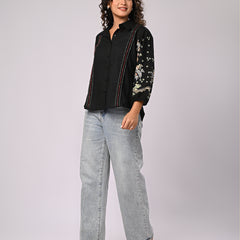 Black Handcrafted Embroidered Cotton Shirt