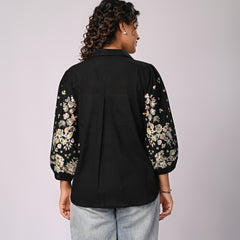 Black Handcrafted Embroidered Cotton Shirt