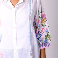 Women’s Casual White Shirt Top with Multicolor Embroidery