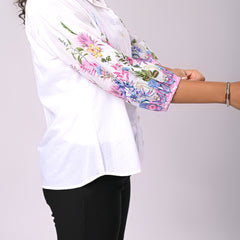 Women’s Casual White Shirt Top with Multicolor Embroidery