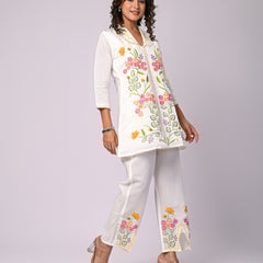 Off White Hand Work Roman Silk Co-Ord Set