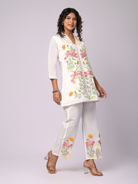 Off White Hand Work Roman Silk Co-Ord Set