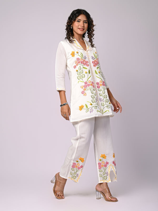 Off White Hand Work Roman Silk Co-Ord Set