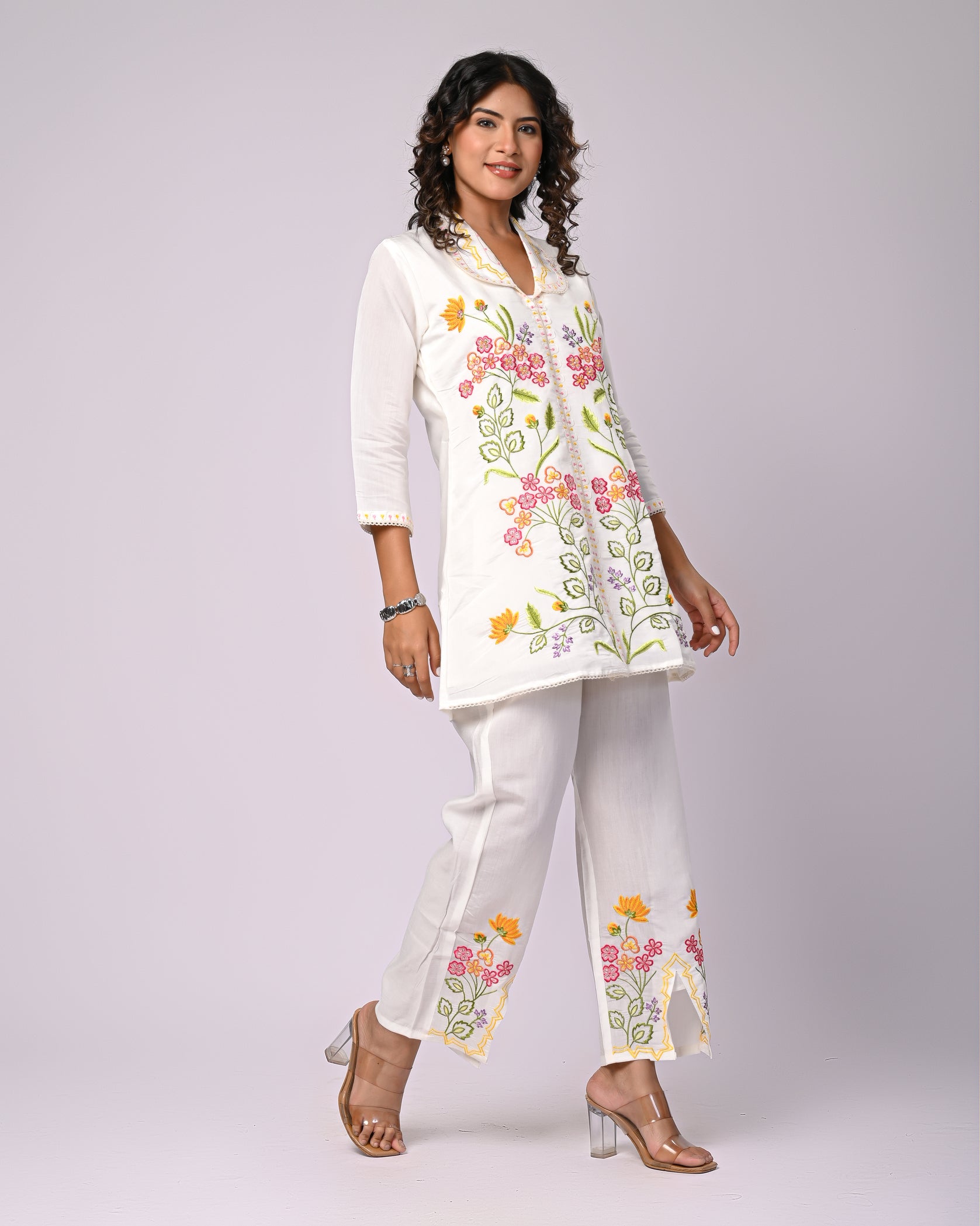 Off White Hand Work Roman Silk Co-Ord Set