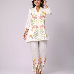 Off White Hand Work Roman Silk Co-Ord Set