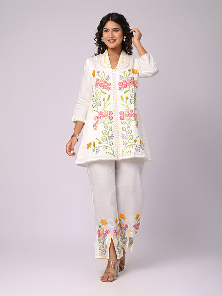 Off White Hand Work Roman Silk Co-Ord Set