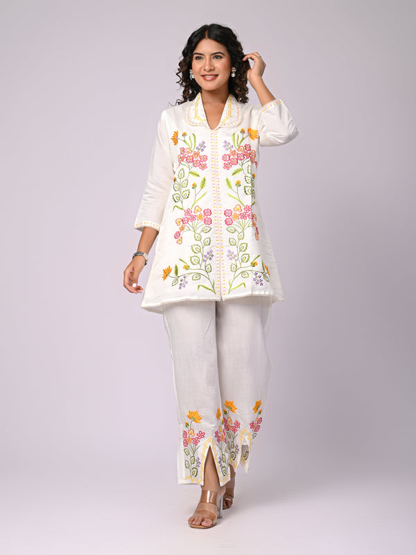 Off White Hand Work Roman Silk Co-Ord Set