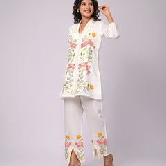 Off White Hand Work Roman Silk Co-Ord Set