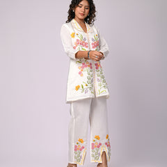 Off White Hand Work Roman Silk Co-Ord Set