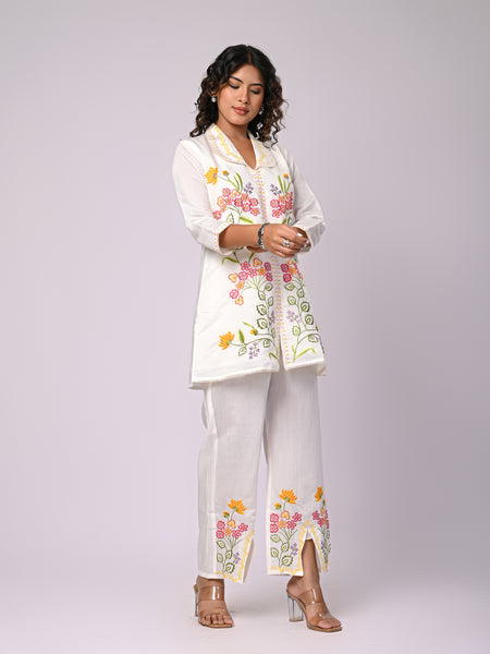 Off White Hand Work Roman Silk Co-Ord Set