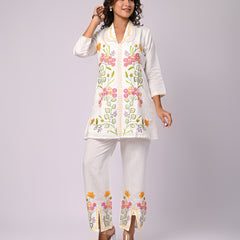 Off White Hand Work Roman Silk Co-Ord Set