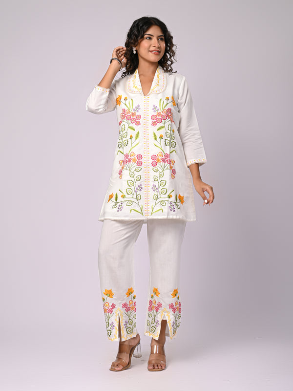 Off White Hand Work Roman Silk Co-Ord Set