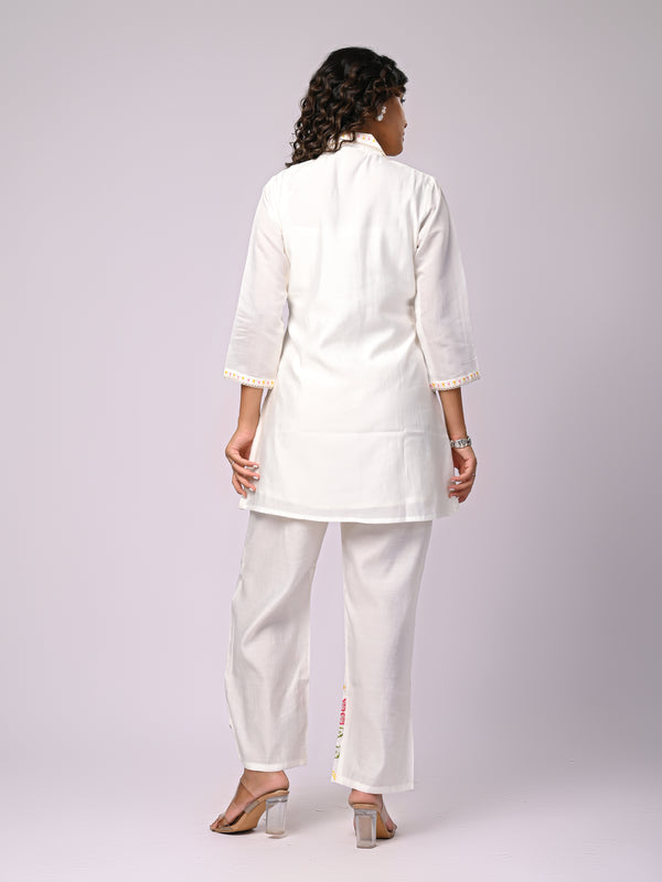 Off White Hand Work Roman Silk Co-Ord Set