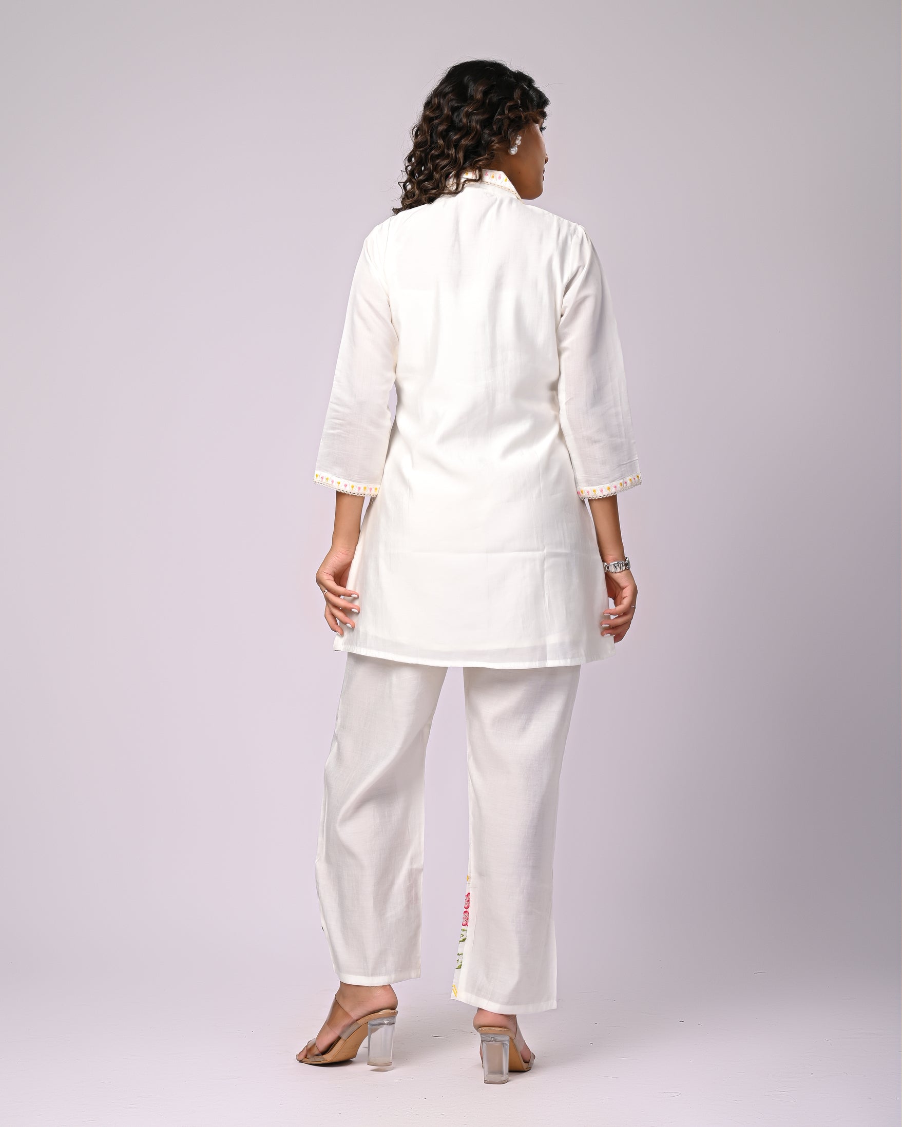 Off White Hand Work Roman Silk Co-Ord Set