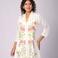 Off White Hand Work Roman Silk Co-Ord Set