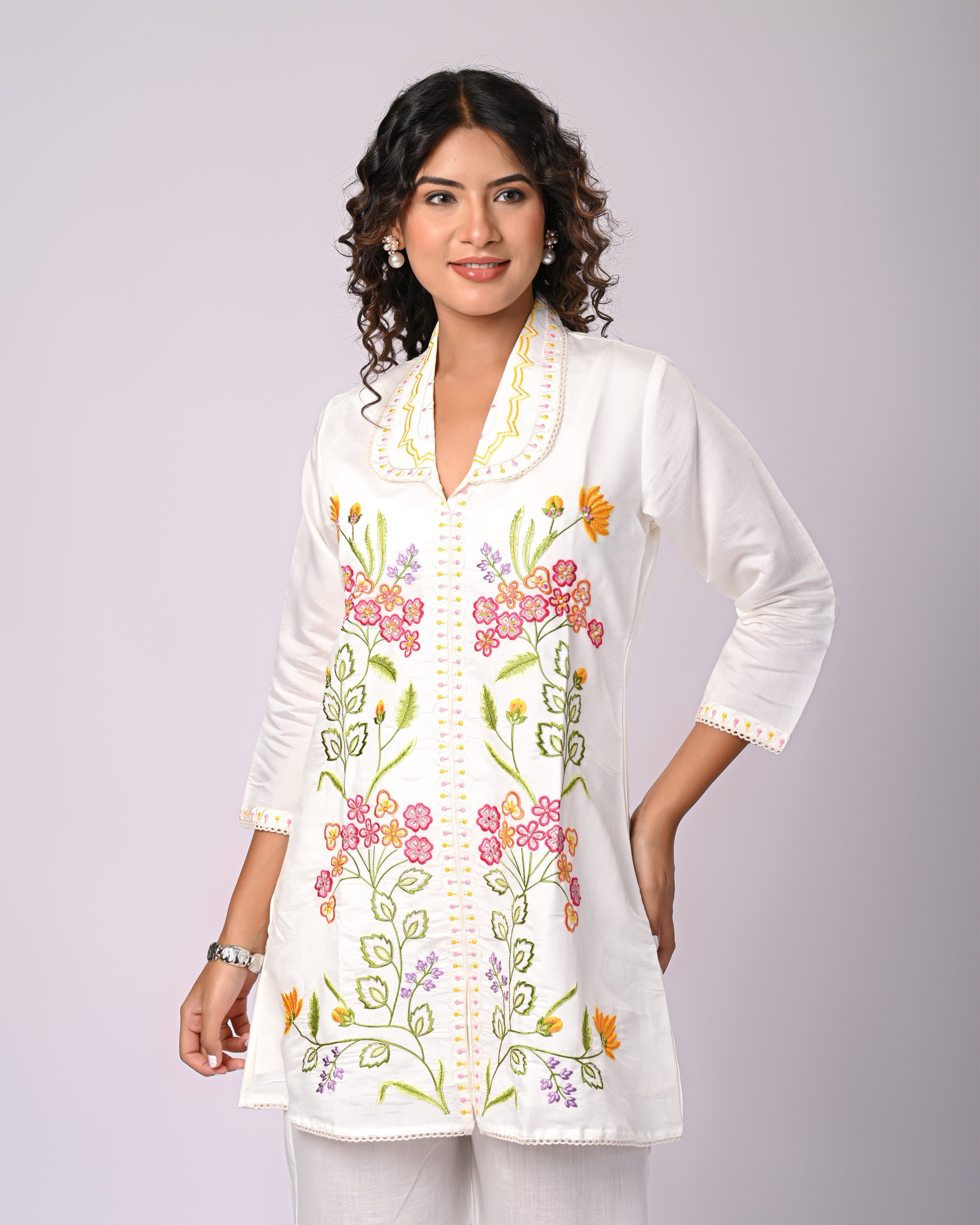 Off White Hand Work Roman Silk Co-Ord Set