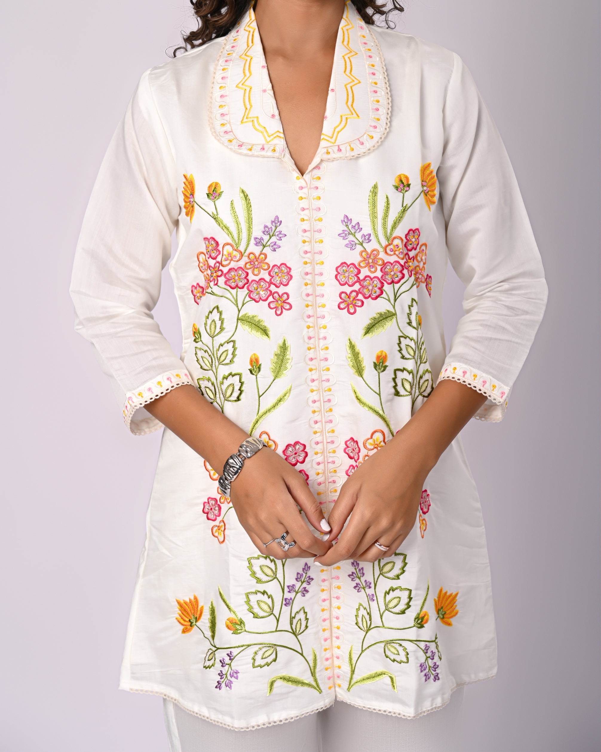 Off White Hand Work Roman Silk Co-Ord Set