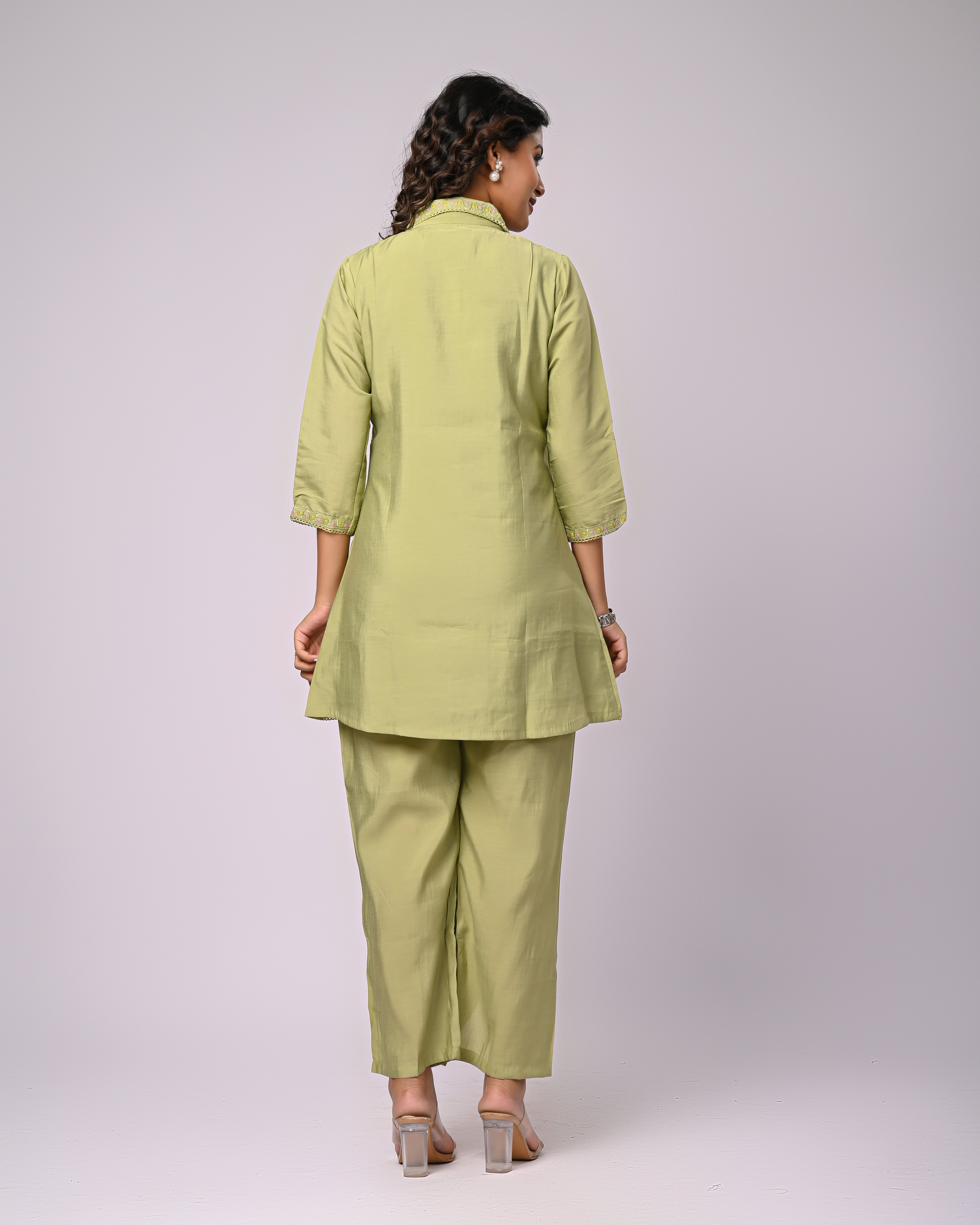 Designer Green Roman Silk Co-Ord Set