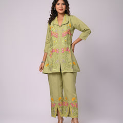 Designer Green Roman Silk Co-Ord Set