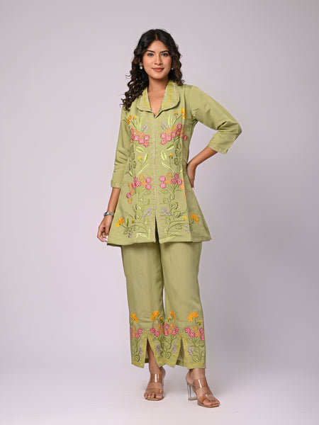 Designer Green Roman Silk Co-Ord Set