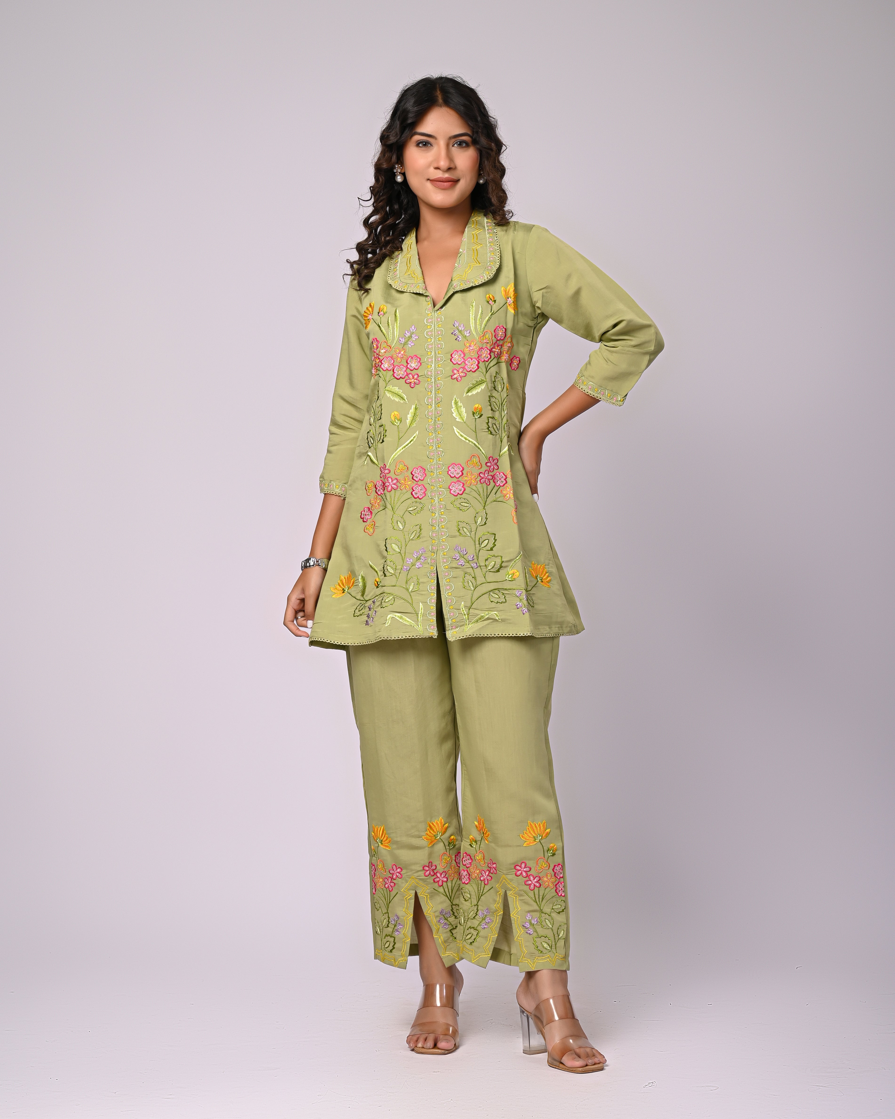 Designer Green Roman Silk Co-Ord Set