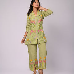 Designer Green Roman Silk Co-Ord Set