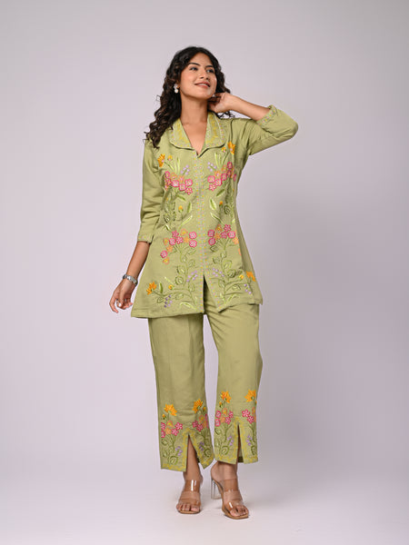 Designer Green Roman Silk Co-Ord Set