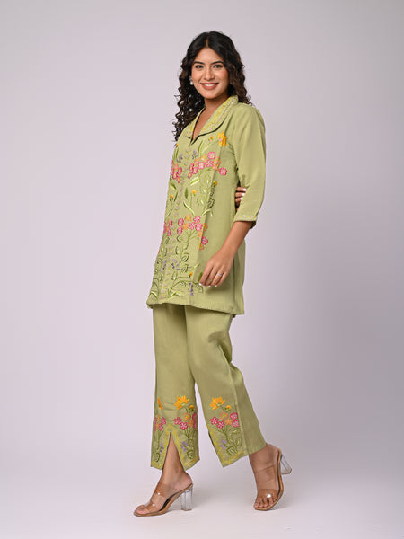 Designer Green Roman Silk Co-Ord Set
