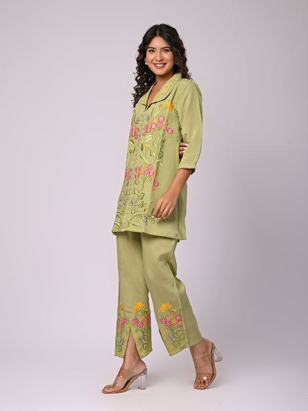 Designer Green Roman Silk Co-Ord Set