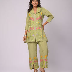 Designer Green Roman Silk Co-Ord Set