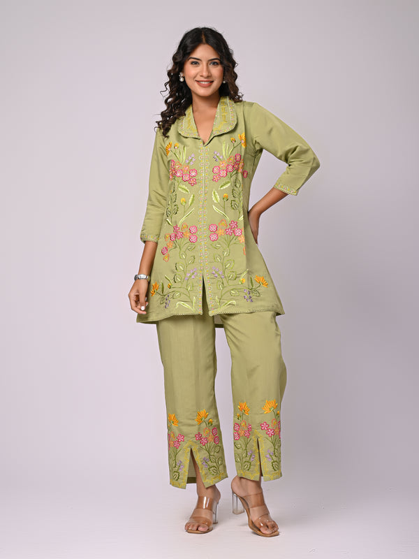 Designer Green Roman Silk Co-Ord Set