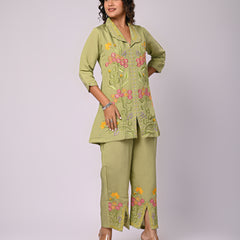 Designer Green Roman Silk Co-Ord Set