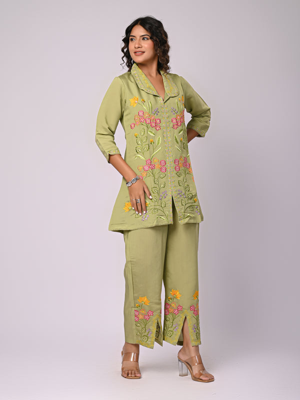 Designer Green Roman Silk Co-Ord Set