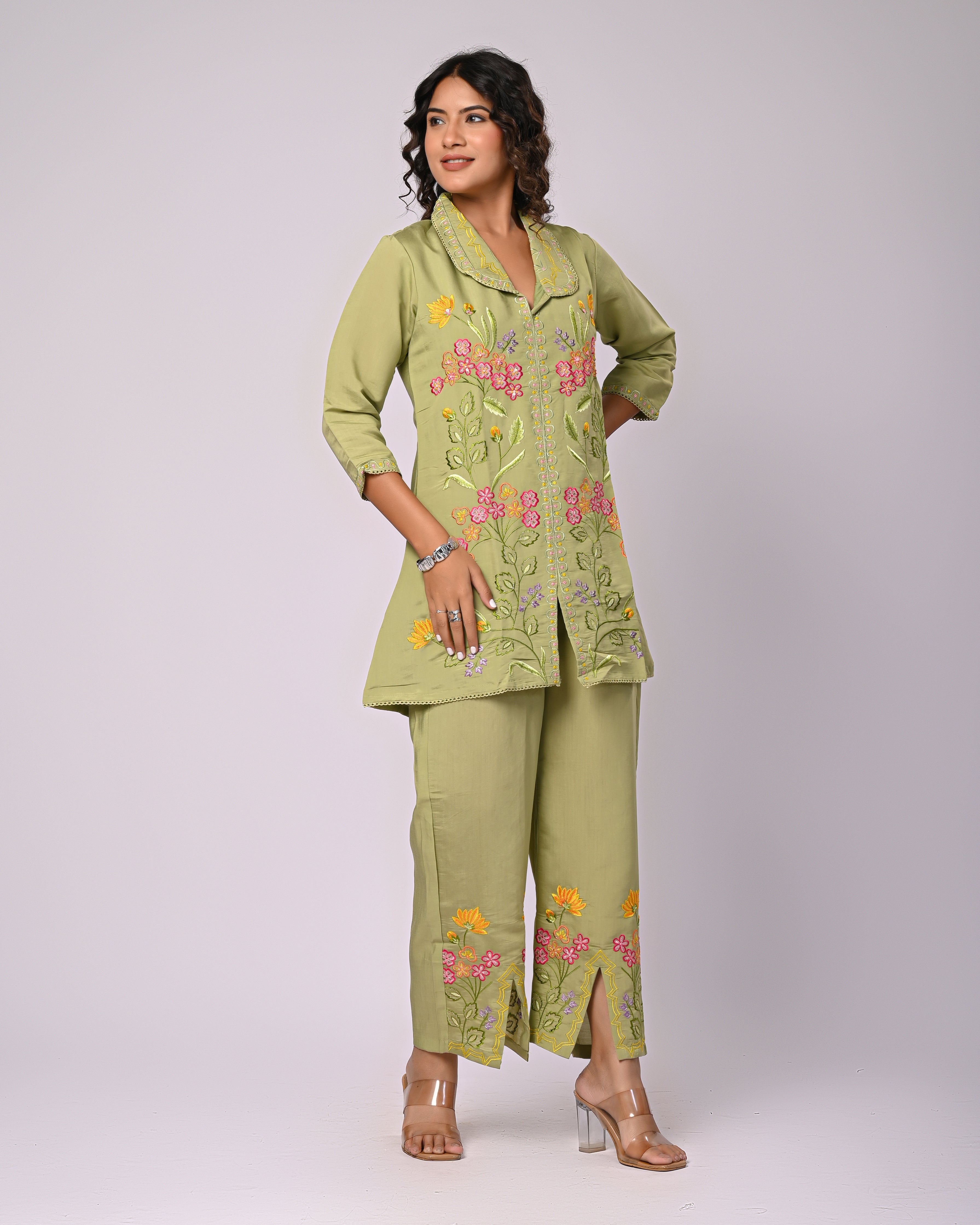 Designer Green Roman Silk Co-Ord Set