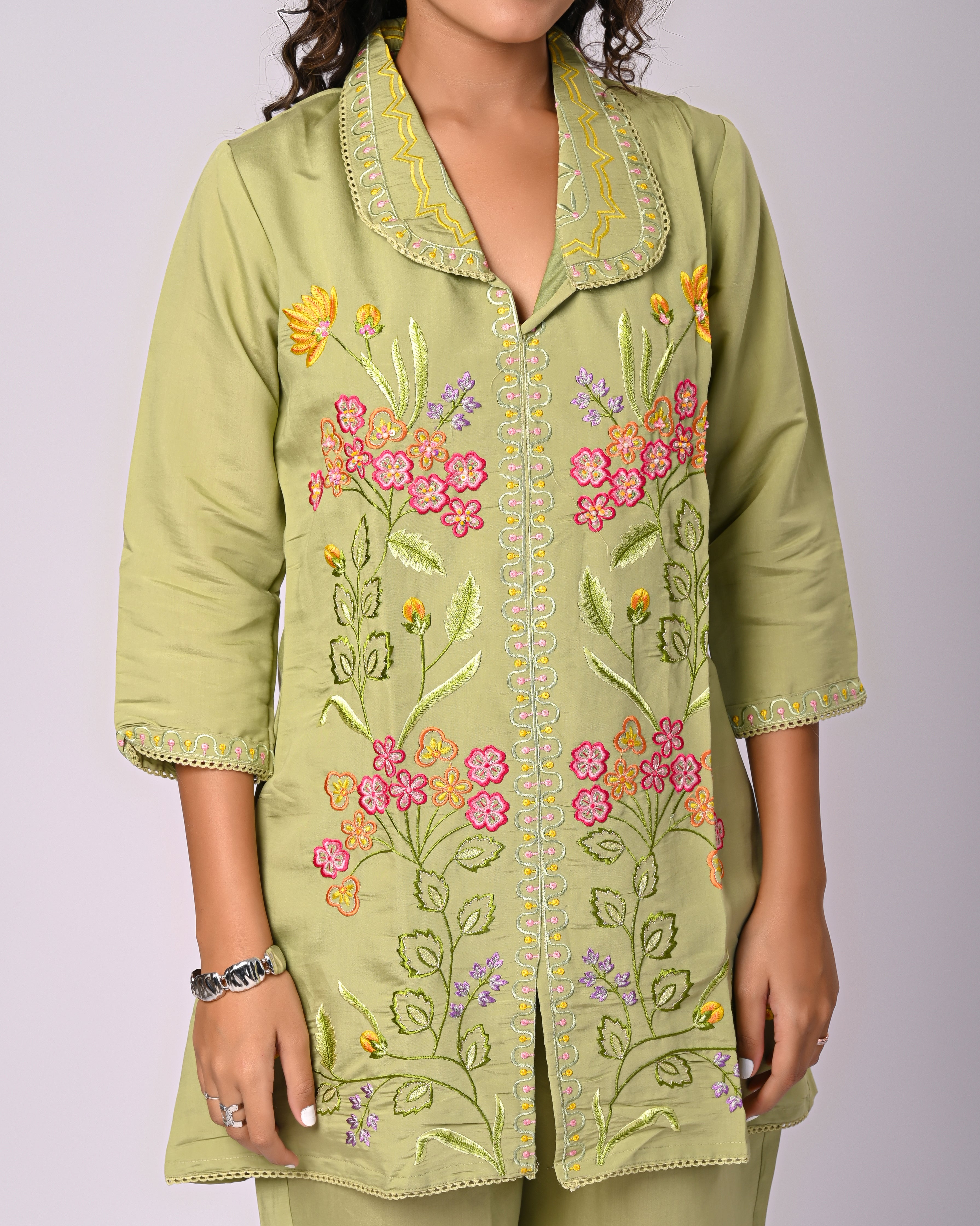 Designer Green Roman Silk Co-Ord Set