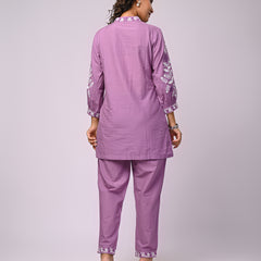 Designer Purple Kurta & Pant Set with White Threadwork