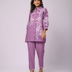 Designer Purple Kurta & Pant Set with White Threadwork