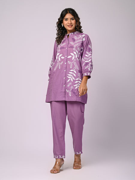Designer Purple Kurta & Pant Set with White Threadwork