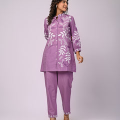 Designer Purple Kurta & Pant Set with White Threadwork