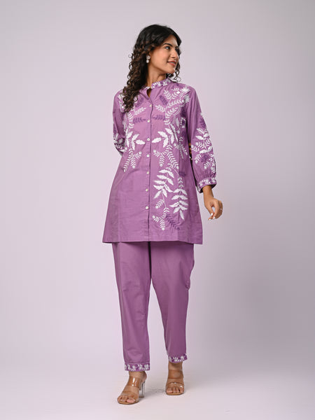 Designer Purple Kurta & Pant Set with White Threadwork