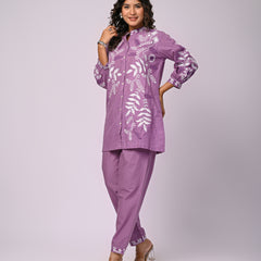 Designer Purple Kurta & Pant Set with White Threadwork